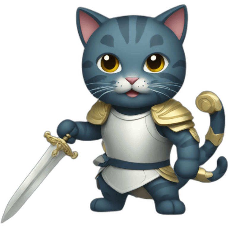 ocean cat with fighting sword emoji