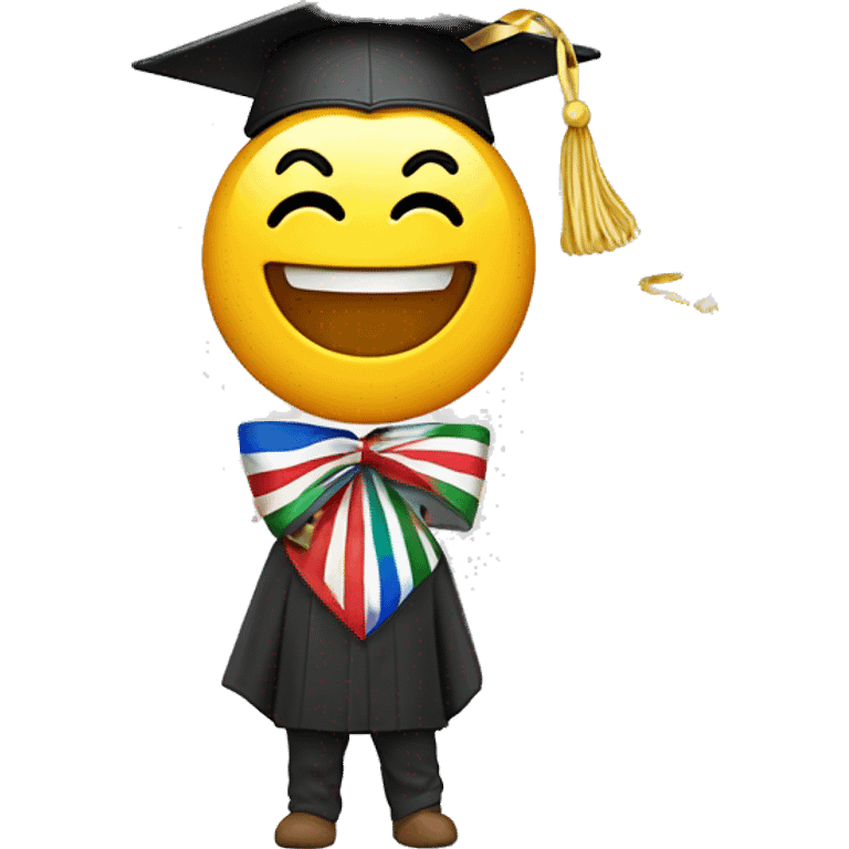 Emoji de una mascota de la universidad celebrando con banderas y confeti emoji