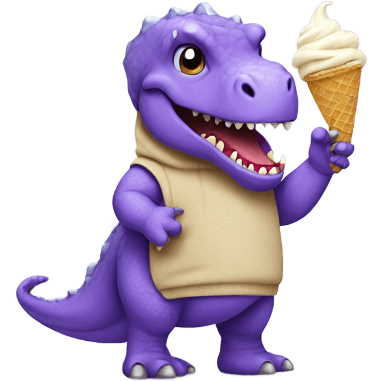 purple dinosaur wearing a hoodie and eating ice cream emoji