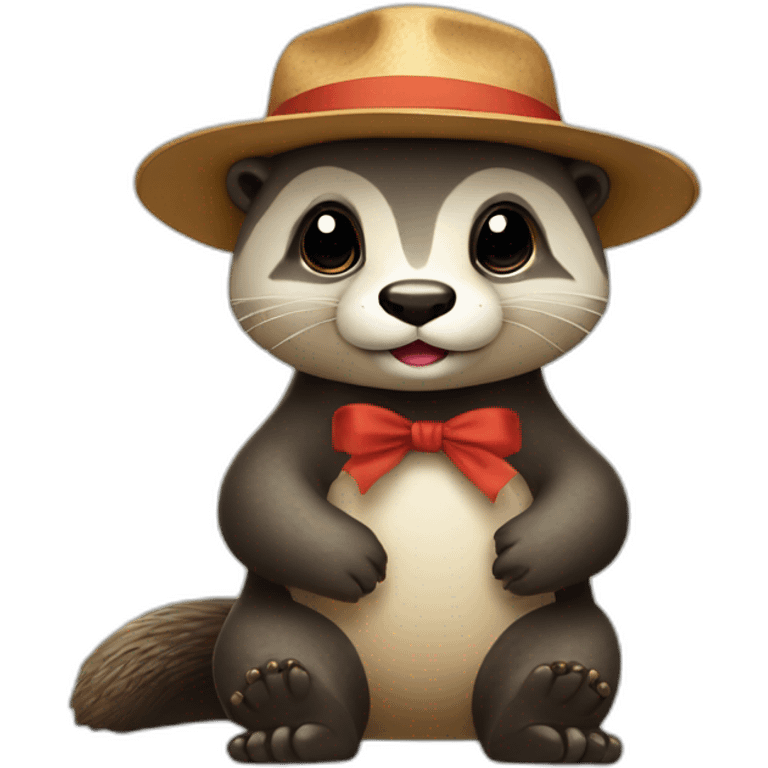 loutre sur panda avec un chapeau emoji