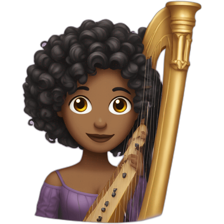 Dark curly hair harpist emoji