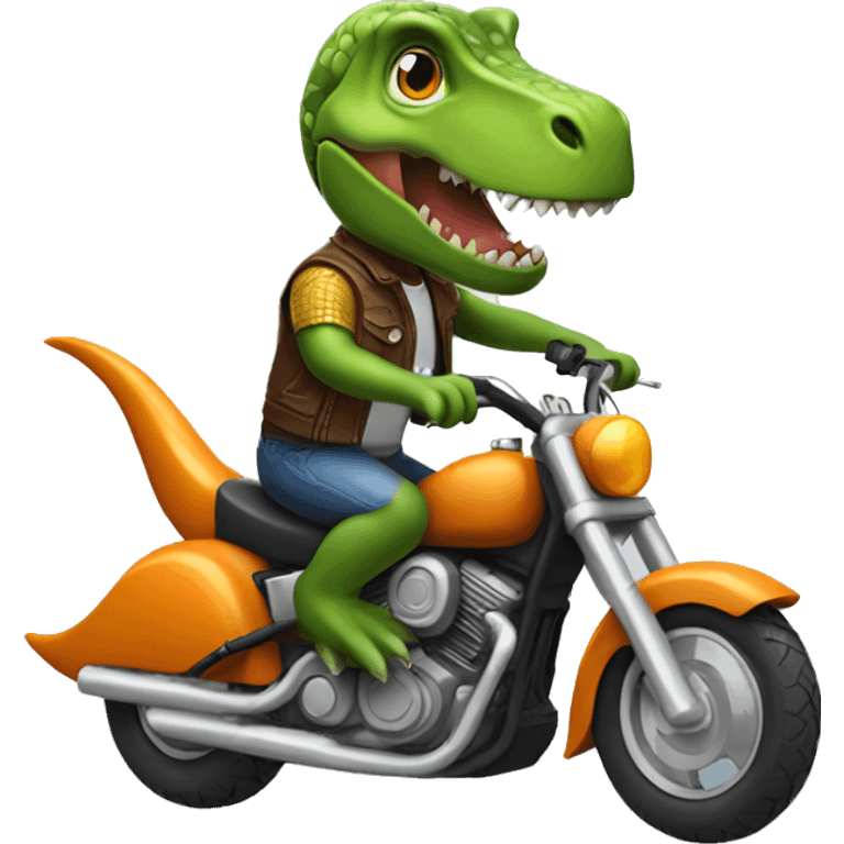 a dinosaur riding a motorcycle  emoji