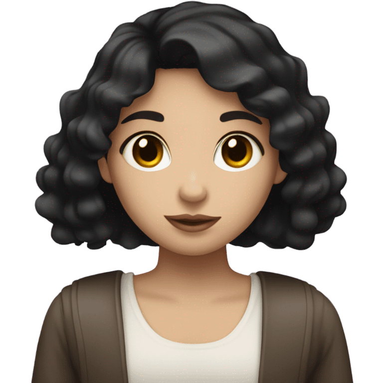 Girl with short black hair, white skin and brown eyes drinking a emoji