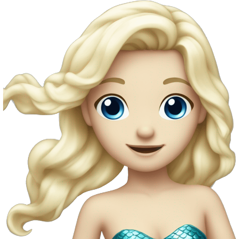 very young white blonde mermaid with blue eyes dancing emoji