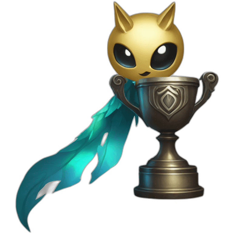 Kindred (from league of legends) holds a trophee emoji