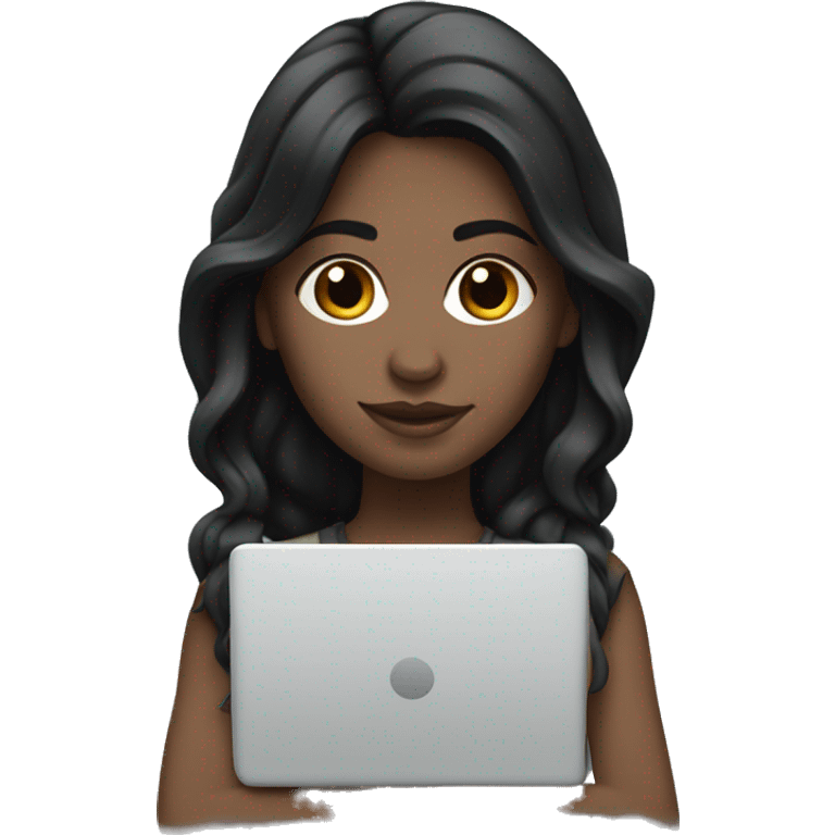 white girl with black hair laptop and notepad emoji