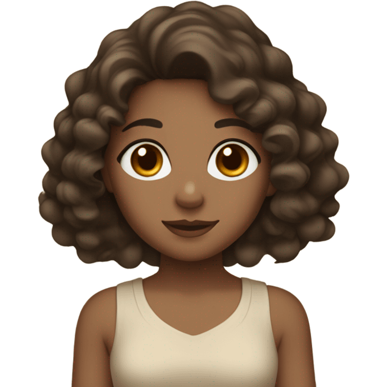 Girl with brow eyes, long eye lashes ,wavy curly dark brown hair ,sand skin color emoji