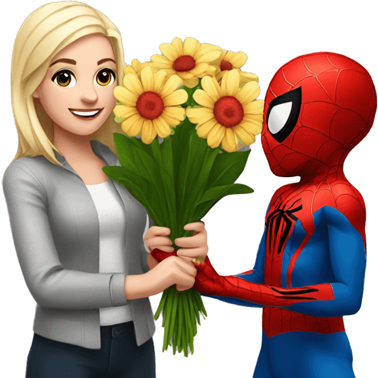 Spiderman giving flowers to Gwen  emoji