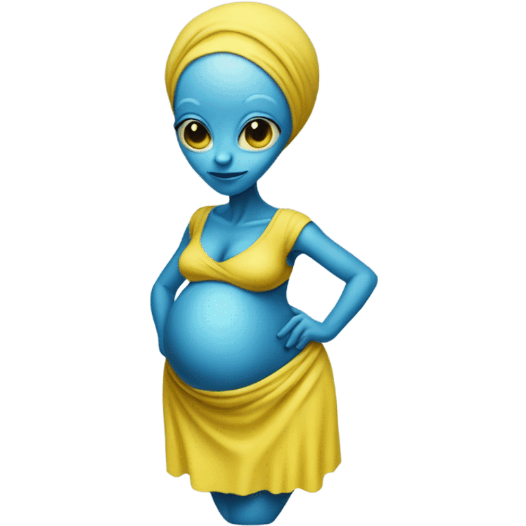 Pregnant blue alien woman, full body, on jellow dress emoji