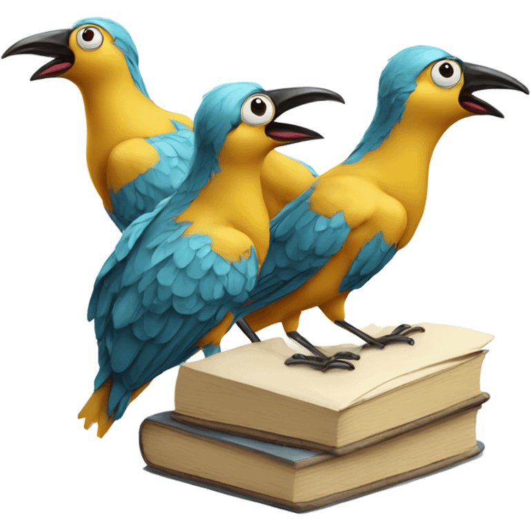 three birds studying and learning emoji