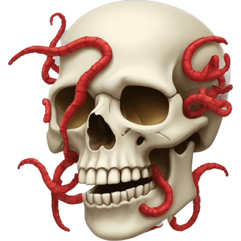 Skull with red worms on top emoji