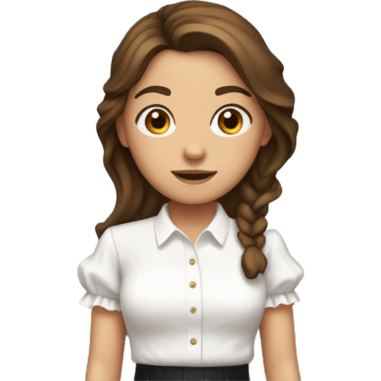 Girl with straight brown hair and white ruffle shirt emoji