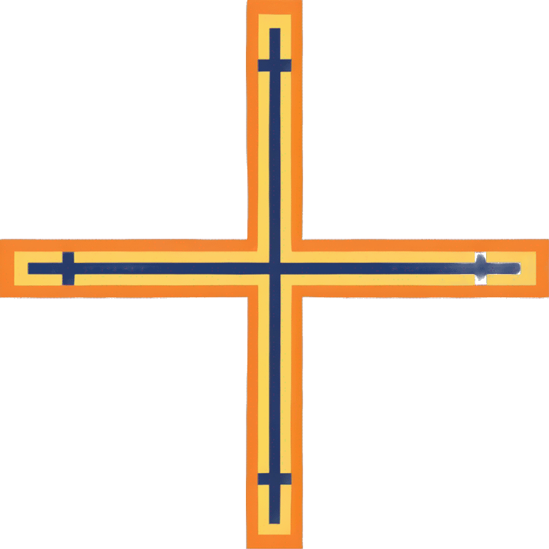 The Goliushi Language flag: a brown flag with a navy blue cross like Norway, an Aquamarine line though it, two yellow squares on the cross, and an orange bright orange stripes in the center of the cross. Rectangular flag  emoji