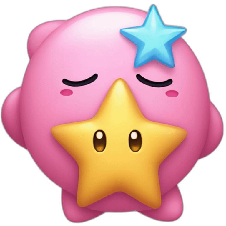 cute happy Kirby holding a golden star emoji