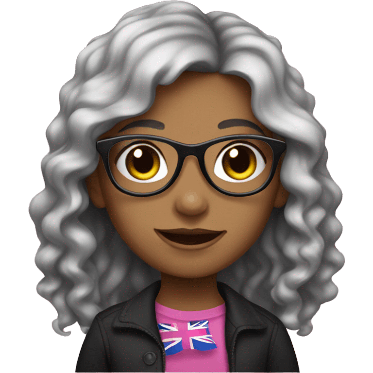 Girl with glasses wavy hair and pink and black clothes with lesbian flag emoji