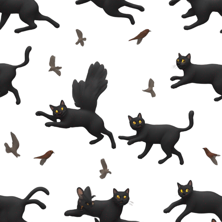 Black cats chasing a bird emoji