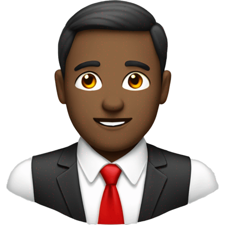 man with white shirt and red tie and a black pats  emoji