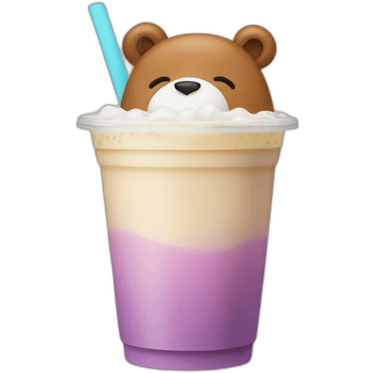 sad bear drinking boba milktea emoji