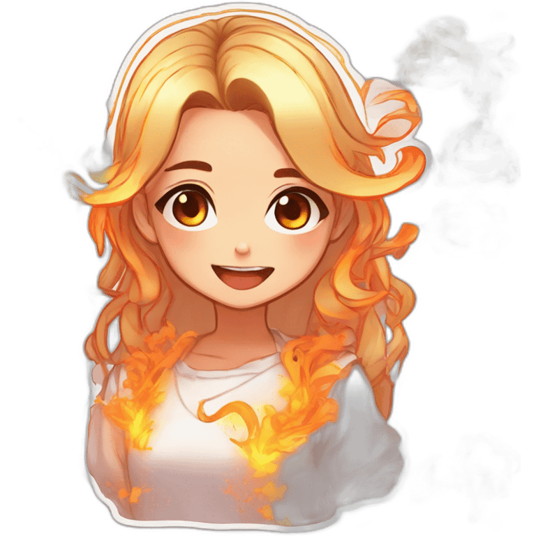 sticker pack in the anime style of a fiery girl with an emotion and corresponding text, neon outline, analyze the sticker pack and make the best sticker pack emoji