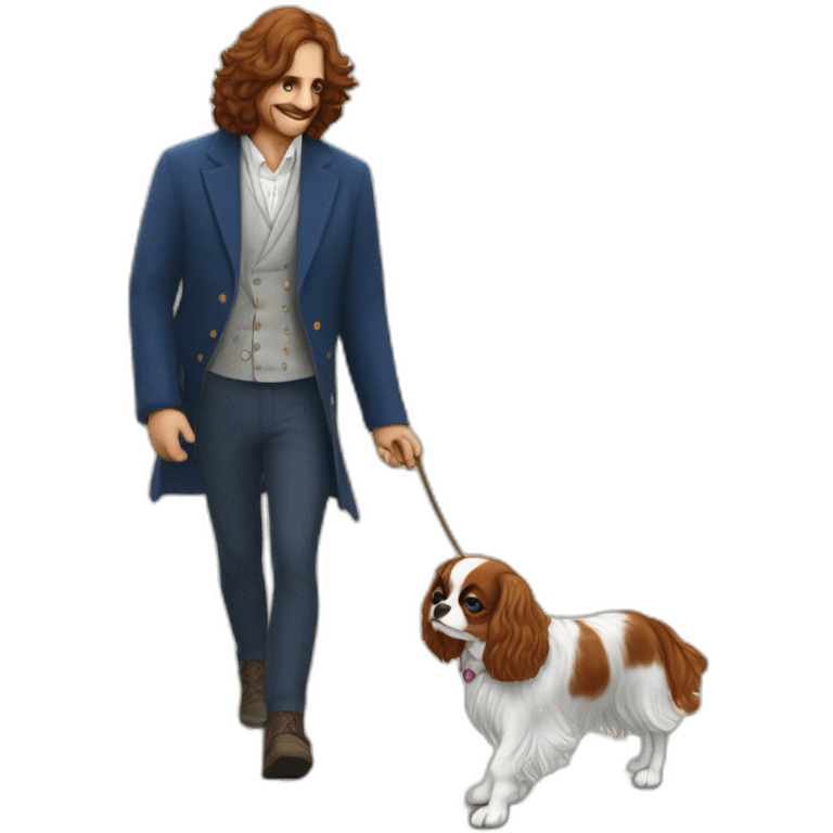 King Charles Cavalier blenhiem dogwalking with Human  emoji