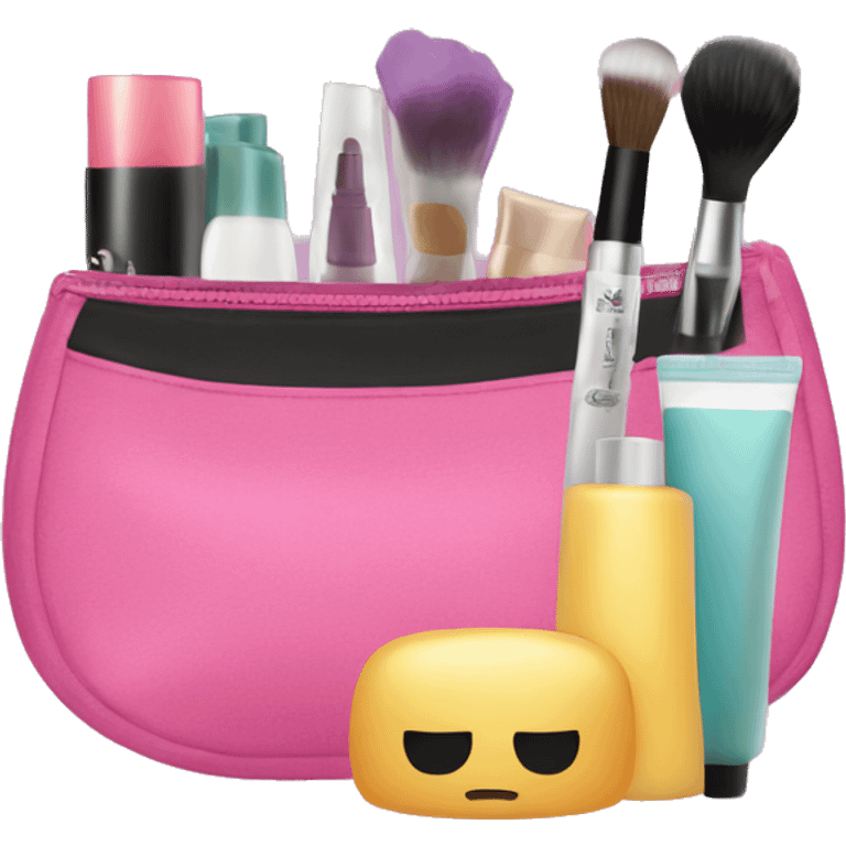 cosmetic bag with cosmetics peeking out emoji