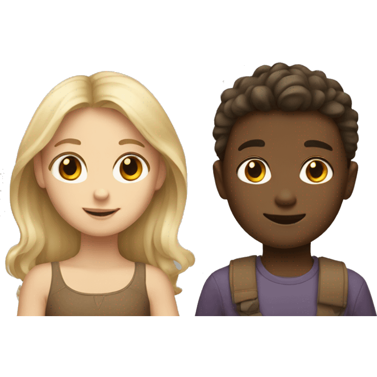  blonde boy and girl with brown hair have a brown skin kid emoji