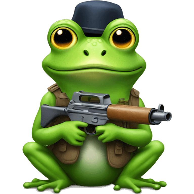 A silly frog with a gun on its head emoji