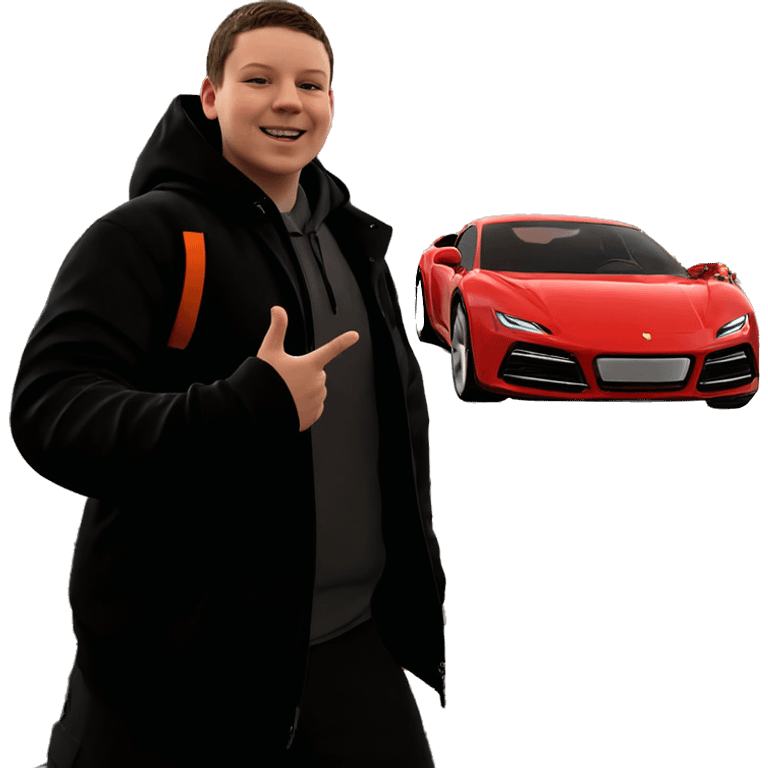 smiling boy beside a car emoji