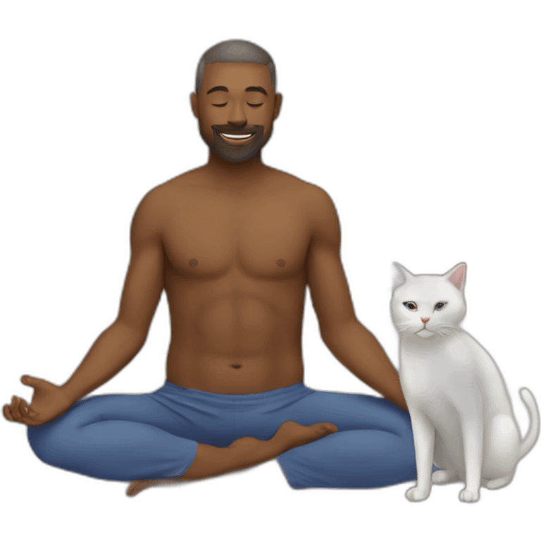 Man yoga with cat emoji