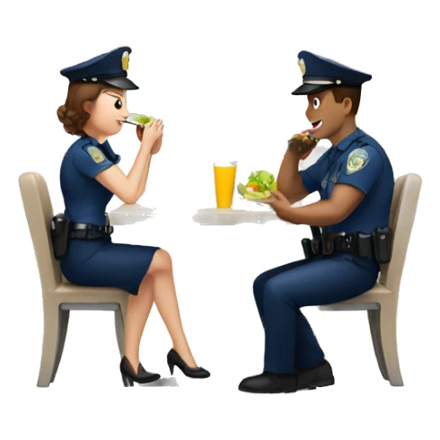 police man and woman sitting at a table, eating lunch sticker