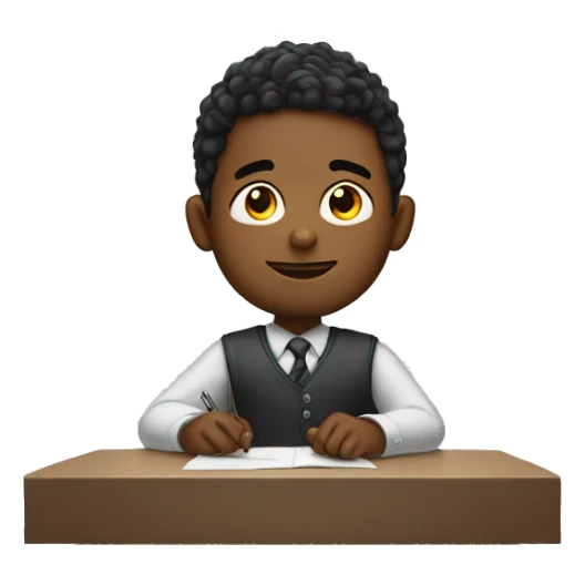 boy is sitting at desk and rising right hand like he wants to answer question sticker