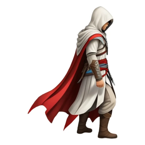 An icon representing an adventure game, inspired by Assassin's Creed. The design features a heroic character in hooded attire, scaling a tall building in a historical cityscape. The background shows ancient architecture and hidden symbols, symbolizing exploration and stealth. Transparent background sticker