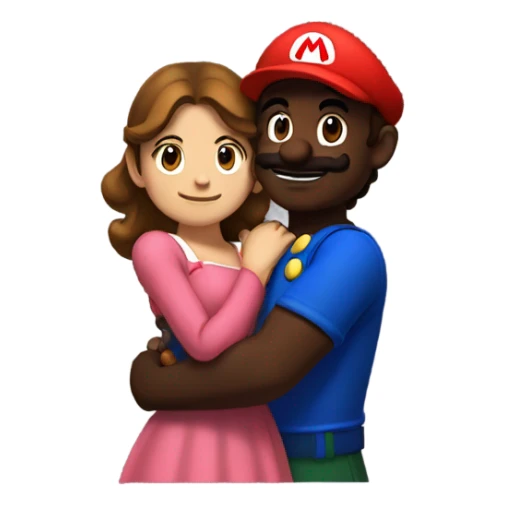 Dark skinned Mario hugging a brown haired girl sticker