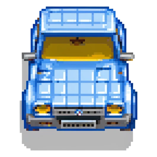 lego style Dacia car, front view, yellow and blue bricks sticker