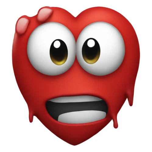 A red hearth with eyes and a mouth, looking tipsy, with a wobbly expression as if drunk, surrounded by a soft, blurred background sticker