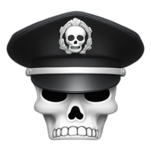 realistic black officer hat with small white skull symbol sticker