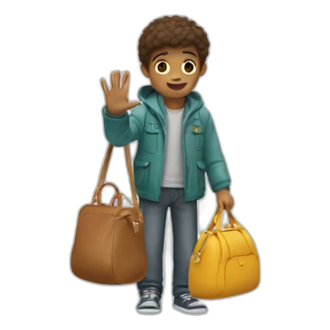 Boy’s One hand said hello, the other hand was holding his bag sticker