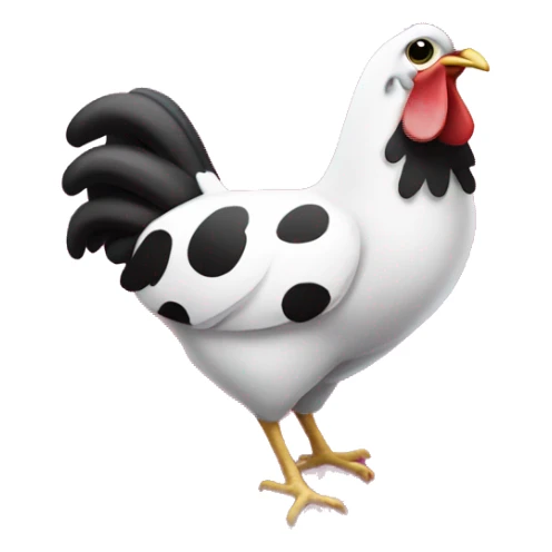 Black and white spotted chicken inside a pink heart sticker