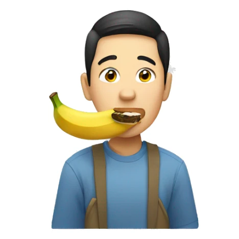 An Asian man is eating a banana. sticker