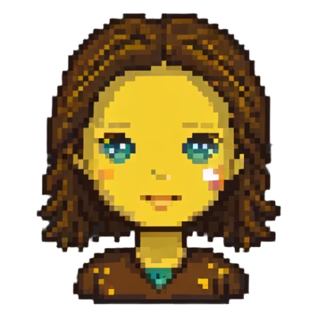 microscopic belle face icon, 20x20 pixels only, brown dot for hair, yellow dot for dress, absolute bare minimum sticker