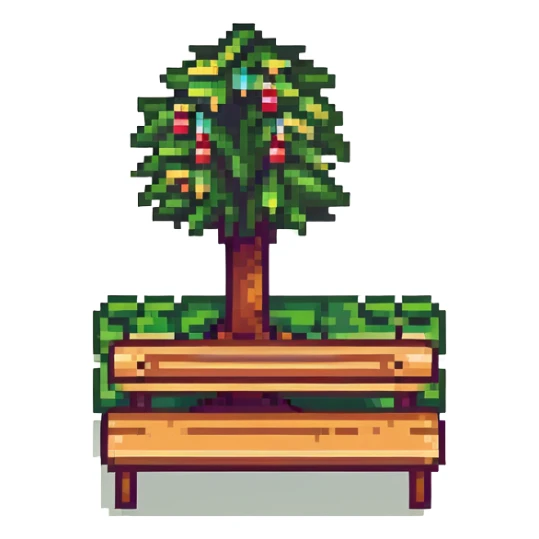 tiny simple city park icon with tree and bench, modern colors, minimal details, small size sticker