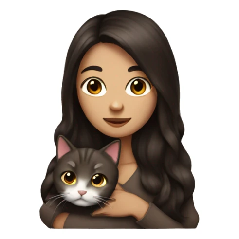 woman long dark brown hair hug cat sticker