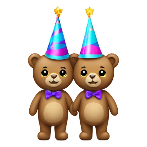 2 teddy bears wearing party hats and holding hands sticker