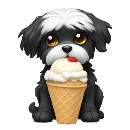 Black Maltese dog eating ice cream sticker