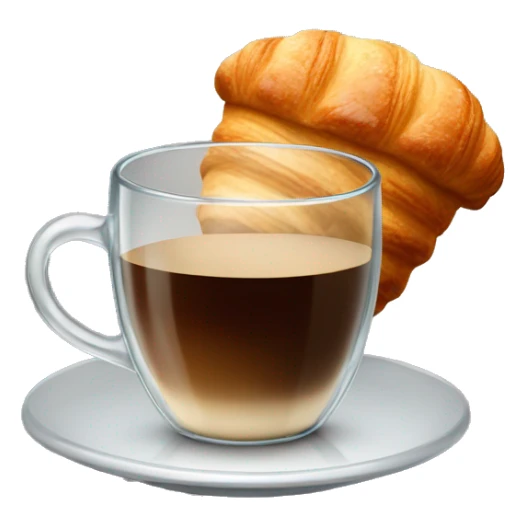A glass of coffee with a croissant sticker