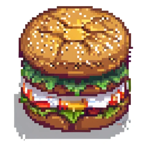 pixel art style burger, simple and colorful, with visible pixels sticker