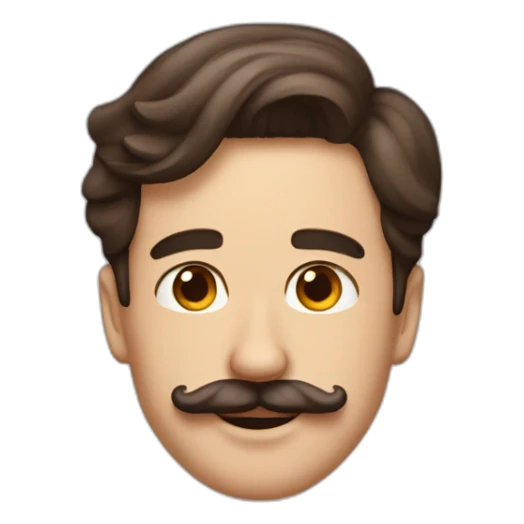 man with brown hair comped sideways and a small mustache like charlie chaplin mustache sticker