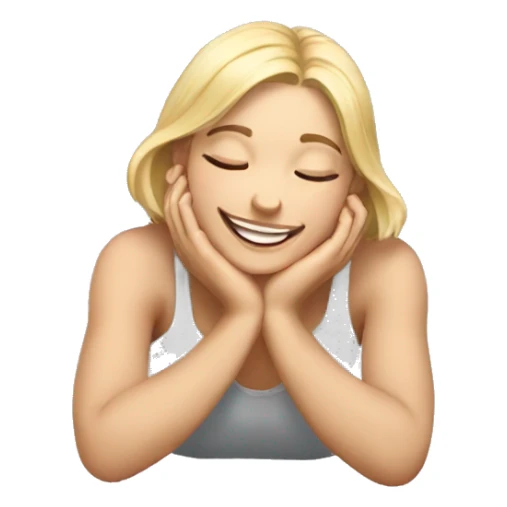 a blond girl smiling hands on cheeks and feet on back laying  sticker