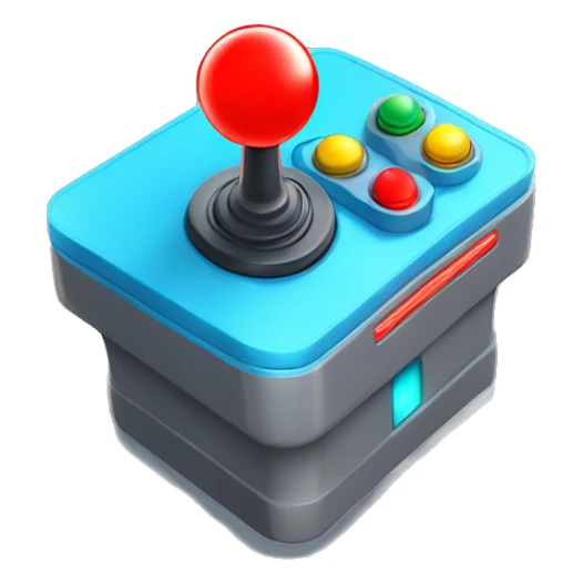 A classic arcade joystick with a bright red ball handle, a grey base, and colourful retro buttons. Add faint neon streaks and a glowing blue outline for extra flair.   sticker