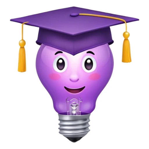 a cool looking lightbulb with graduation hat inside, purple color, beaming with light sticker